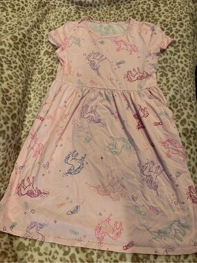 Girls Size 10/12 Pink Unicorn Print Short Sleeve Dress